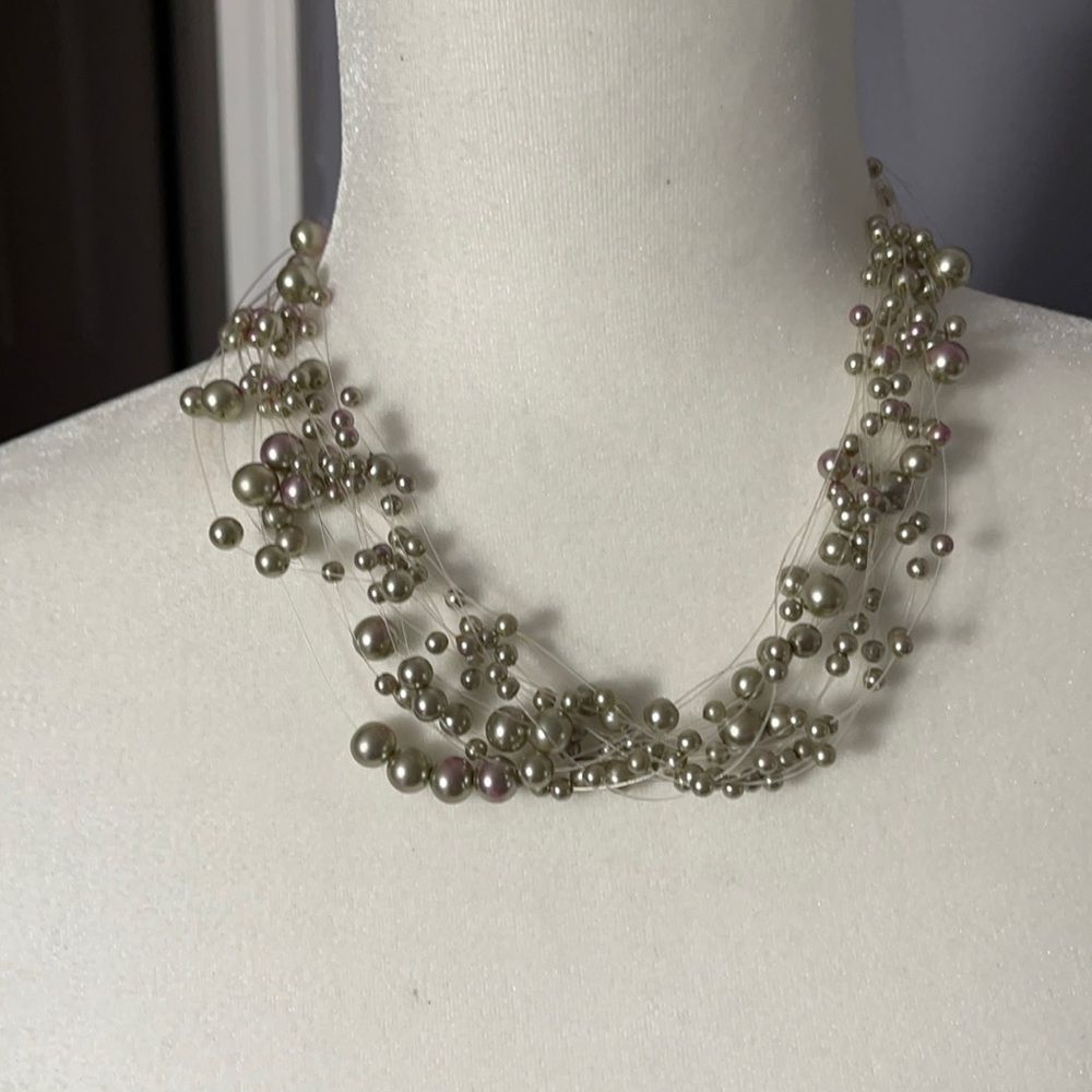 Multi strand gray pearl style necklace